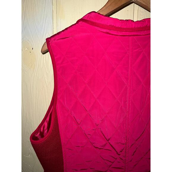 Talbots Size Large Quilted VEST Pink Diamond Wool Blend Snap Front 12 /14 Berry - Picture 6 of 8